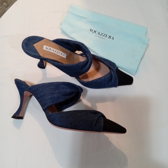 Aquazzura 75mm Twist Denim Mule Pumps  Size 8.5 - Picture 4 of 6